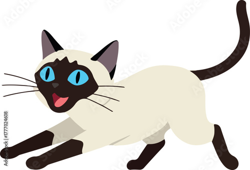 Siamese Cat Vector Illustration Playful Running Blue Eyes Cream Brown