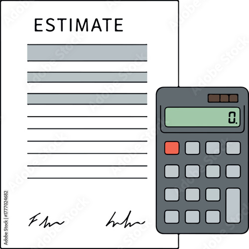Simple Flat Design Estimate Document With Calculator Vector