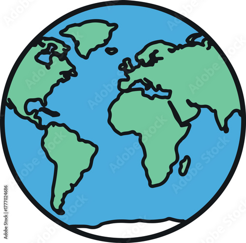 Simple Globe Vector Illustration Blue Green Continents On Blue Background Isolated