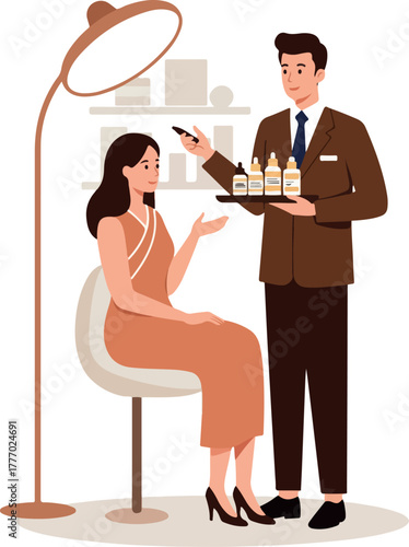 Skincare Consultation with a Stylist Demonstrating Products