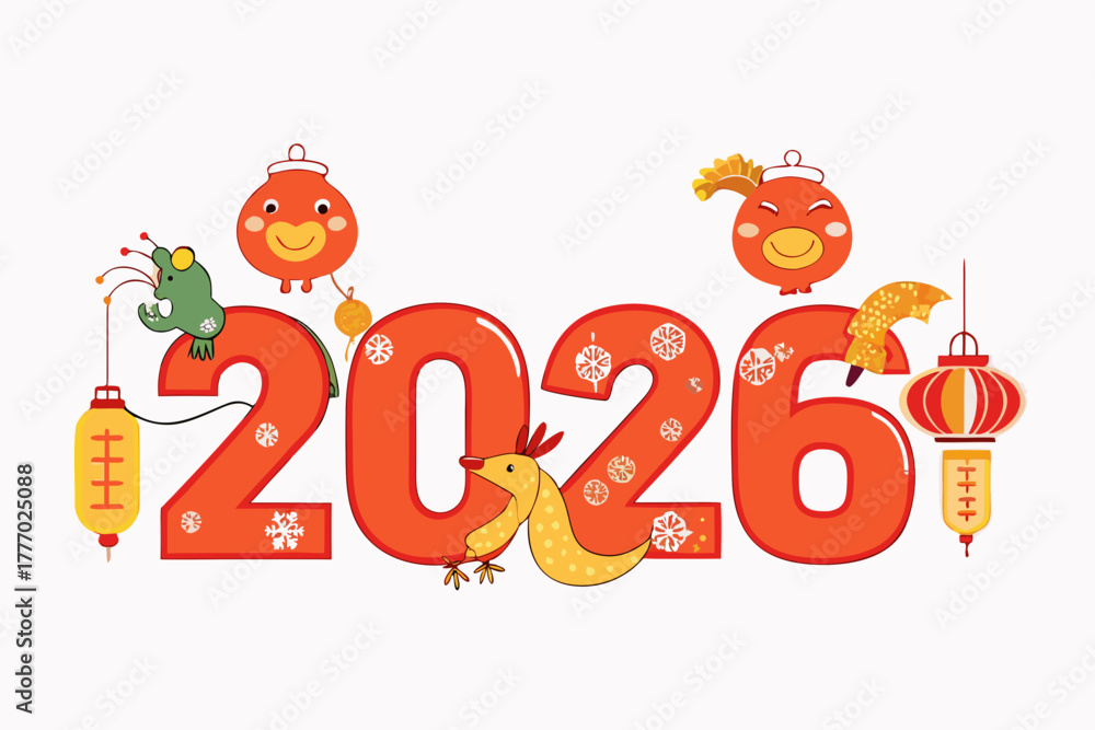 Fototapeta premium Chinese new year 2026 vector illustration isolated on white background