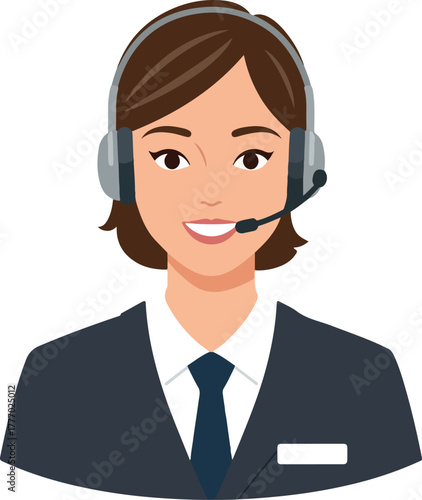 Smiling Woman Call Center Agent Wearing Headset and Suit