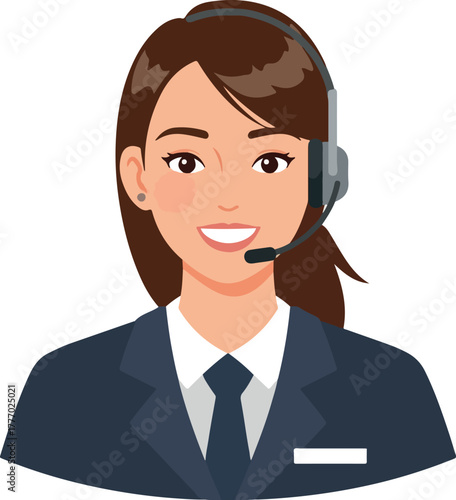 Smiling Woman Agent Customer Service Operator With Headset Wearing Suit Isolated