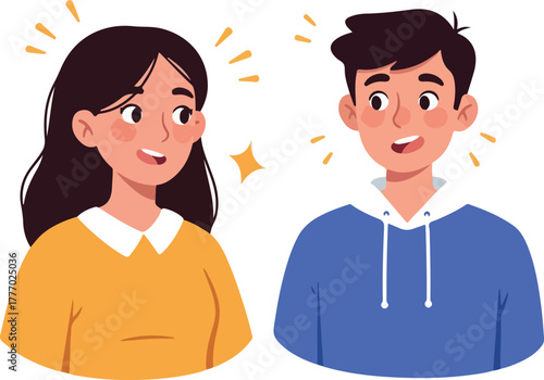 Smiling Young Couple With Sparkle Accents Flat Design Vector Illustration