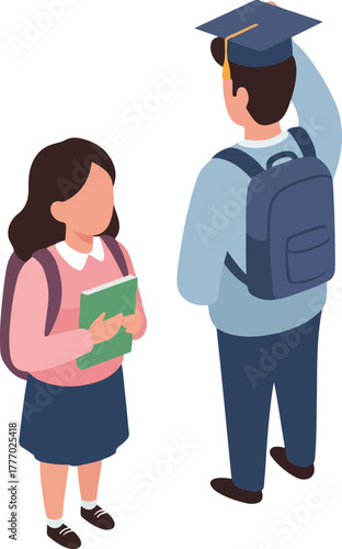 Students with Backpacks and Books Vector Illustration