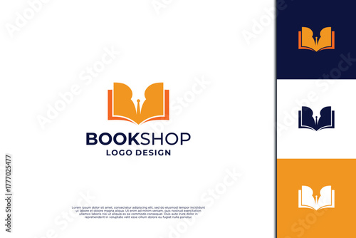 Book shop logo design inspiration. digital library logo