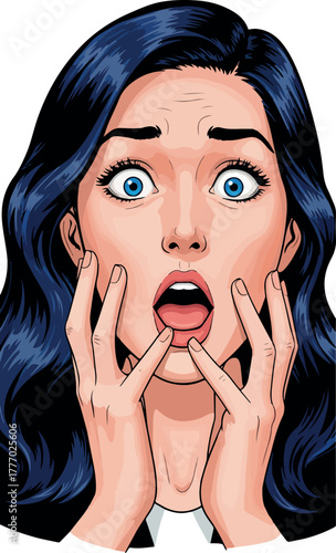 Surprised Woman Face Comic Style with Wide Eyes and Open Mouth