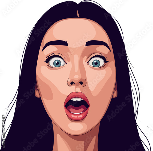 Surprised Woman Face Pixel Art Vector Portrait Isolated White Background