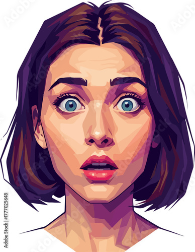 Surprised Woman Face Pixel Art Portrait Blue Eyes Wide Open