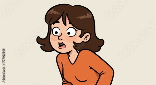Surprised Woman Orange Sweater Minimal Illustration Vector
