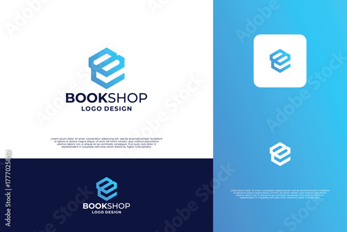 Book shop logo design inspiration. digital library logo