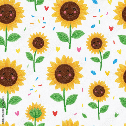seamless sunflower floral pattern with yellow blossoms and green leaves