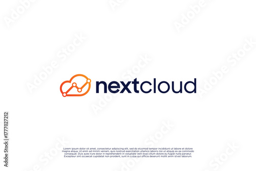 Cloud letter N logo design with statistic concept