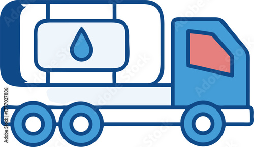 Blue fuel truck icon with water drop and red window white