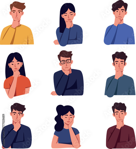 Thinking People Diverse Group Yellow Blue Orange Tops Minimal Flat Design White Background