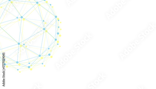 Abstract smooth gradient network of connected dots and lines forming a flowing wave pattern with colorful transitions from orange and Yellow to blue on a light background