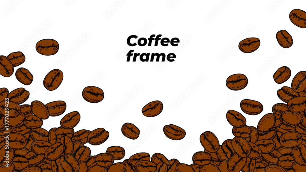 Obraz premium coffee background. Coffee beans in frame, border. Coffee beans isolated on a white background. Coffee Beans Illustration for packaging.