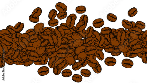 coffee background. Coffee beans in frame, border. Coffee beans isolated on a white background. Coffee beans wallpaper. Coffee Beans Illustration for packaging.