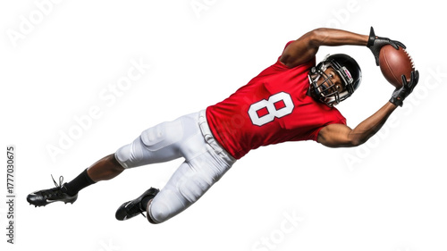 American football player catching ball transparent background cutout png