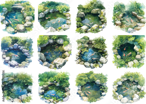 Watercolor Koi Pond Clipart