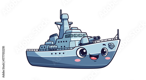 cute navy warship vector with cartoon eyes
