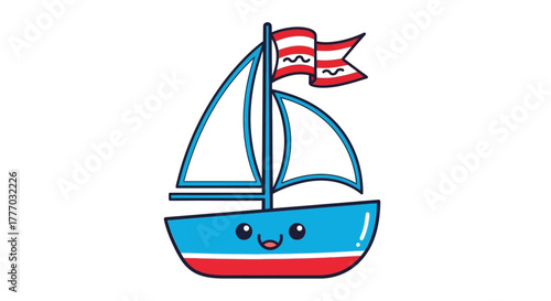 cute sailboat with happy eyes and a waving flag