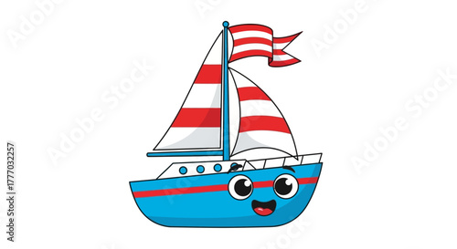cute sailboat with happy eyes and a waving flag