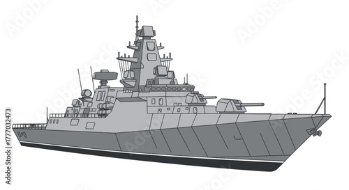 vector illustration of a modern navy warship,