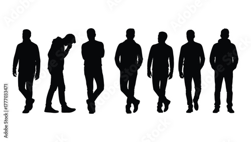 Diverse male silhouettes in various poses Vector
