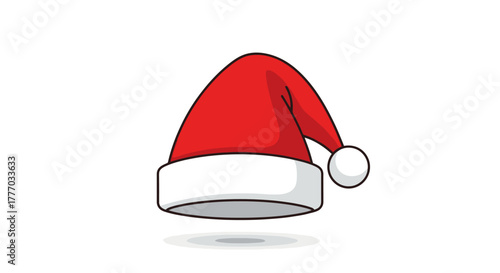 Classic Red Santa Hat with White Fur Trim Isolated on White Background Festive Christmas Icon