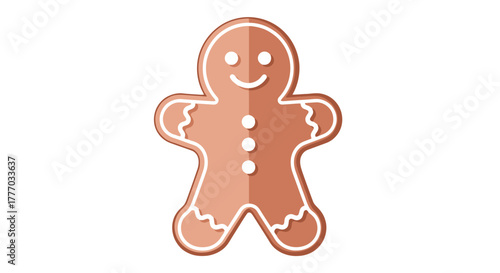 Cute Gingerbread Man Cookie with White Icing Isolated on White Background Festive Holiday Treat