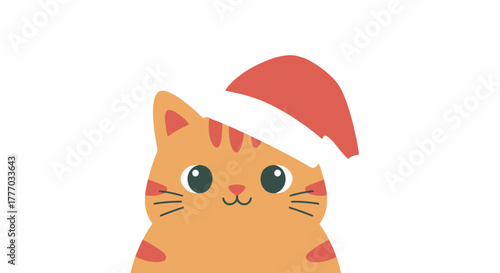 Cute Orange Tabby Cat Wearing a Santa Hat Festive Holiday Greeting Christmas Illustration