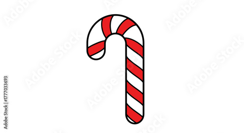 Classic Red and White Striped Candy Cane Icon Simple Christmas Holiday Sweet Treat Vector