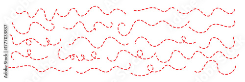 Dashed hand drawn squiggle loopy line vector. Dotted spiral curve line. Hand Sketched Curly Border. Abstract long squiggle dashed. Abstract Hand-Drawn Dotted Line Collection. EPS 10