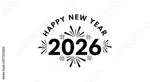 Happy new year 2026 celebratory graphic with fireworks and festive lettering