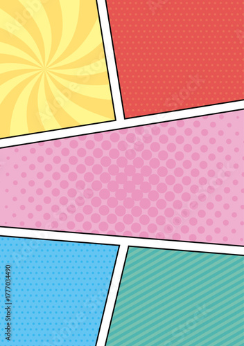 アメコミのコマ割りの縦向き背景イラスト