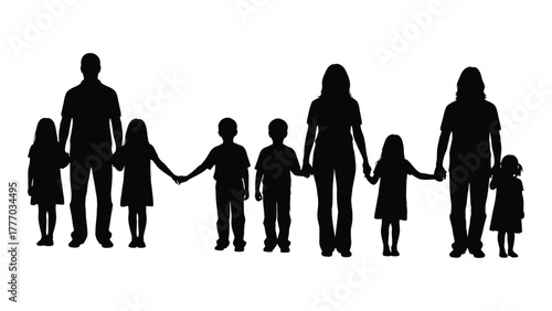 Family holding hands silhouette Vector