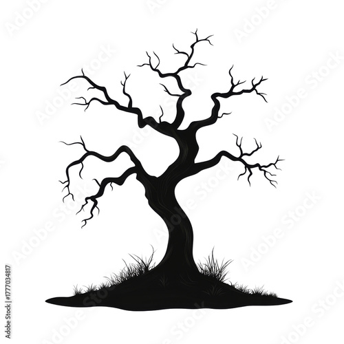 Spooky silhouette of a gnarled, leafless tree