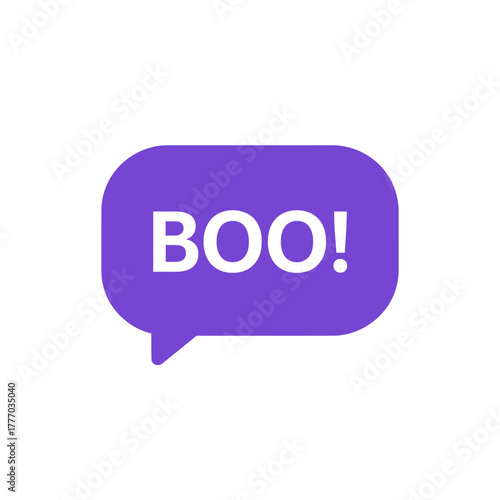 Purple speech bubble with the word BOO! in white letters.