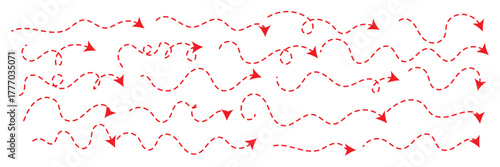 Clean dot style hand drawn doodle arrows set. Clean dot arrows style doodle set hand drawn. Curve Dotted line.