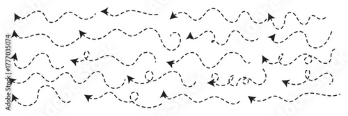 Clean dot style hand drawn doodle arrows set. Clean dot arrows style doodle set hand drawn. Curve Dotted line.