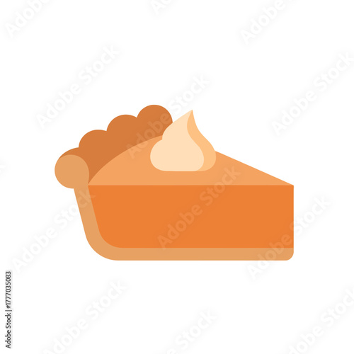 A simple vector illustration of a slice of pumpkin pie topped with a dollop of whipped cream.