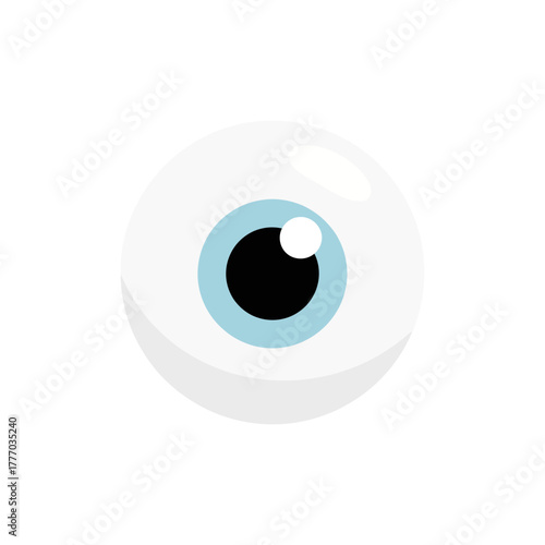 A simple, stylized illustration of a human eyeball with a light blue iris and a black pupil.