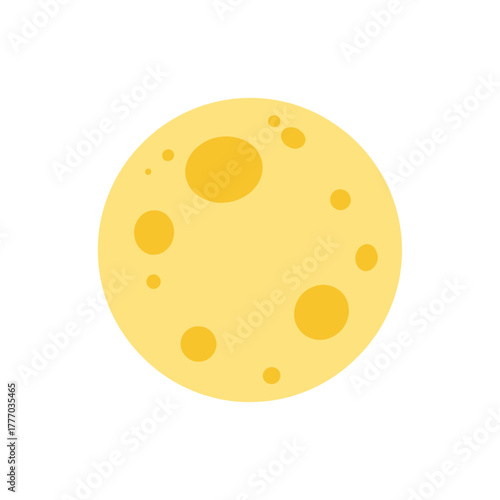 A simple cartoon illustration of a yellow full moon with craters on a white background.