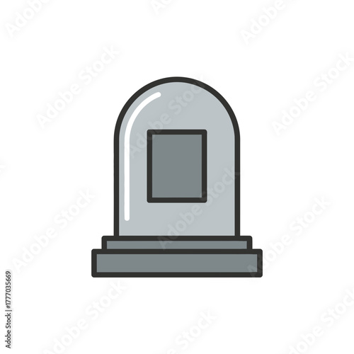 Illustration of a tombstone with a gray color scheme and a simple, cartoon-like design.