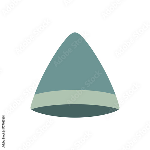 A simple, stylized illustration of a teal conical hat with a light green band.