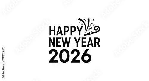 Happy new year 2026 text with festive flourish and celebratory design element