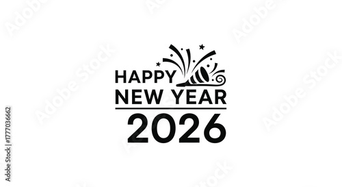 Happy new year 2026 text with festive fireworks and celebratory design elements