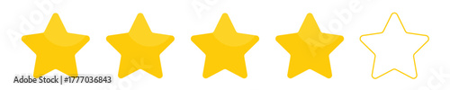 Four yellow star rating with one empty star vector illustration for customer feedback and review systems isolated on white background