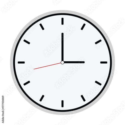 Minimalist clock illustration showing 3 oclock simple flat vector design element isolated on white background for app and web design
